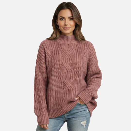Women’s Ribbed Knit Sweater with Cable Knit Front