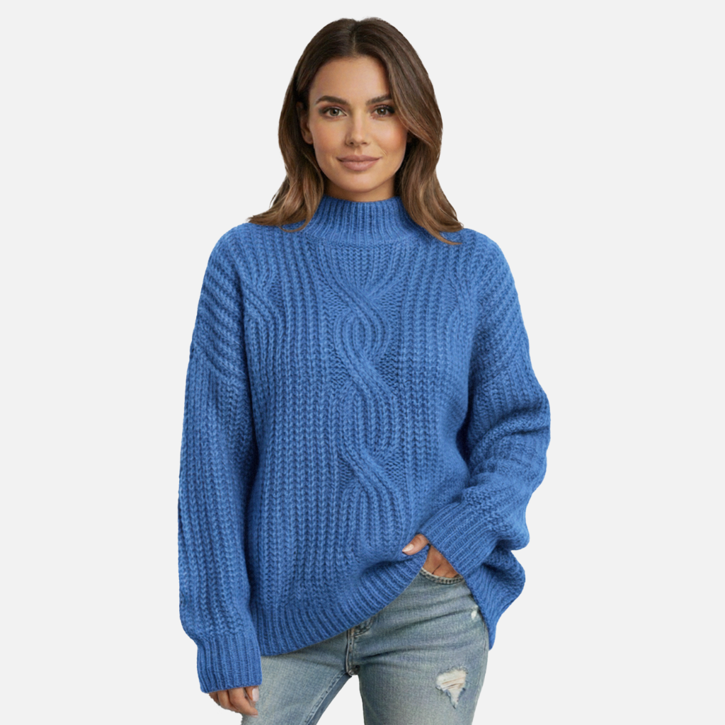 Women’s Ribbed Knit Sweater with Cable Knit Front