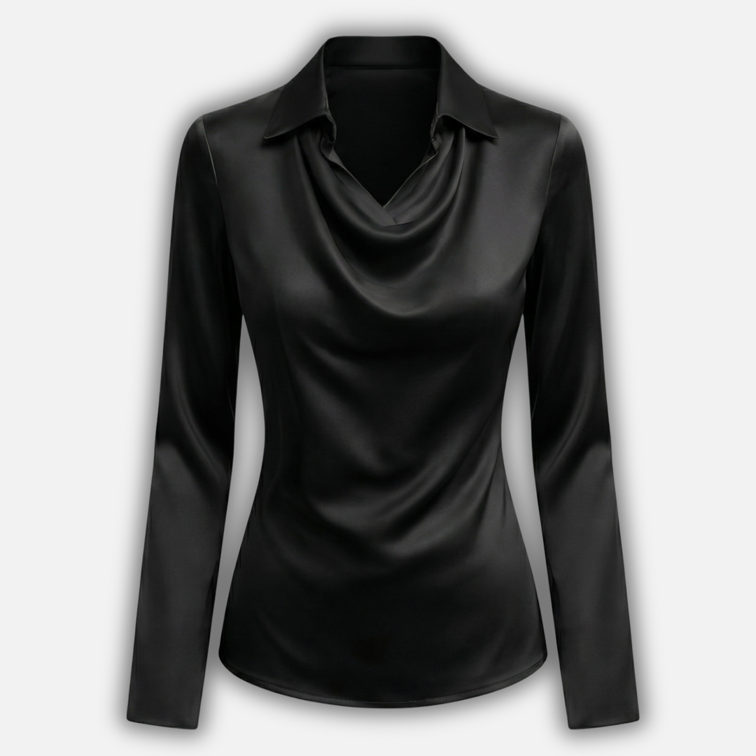 Womens Satin Blouse with Draped Cowl Neck