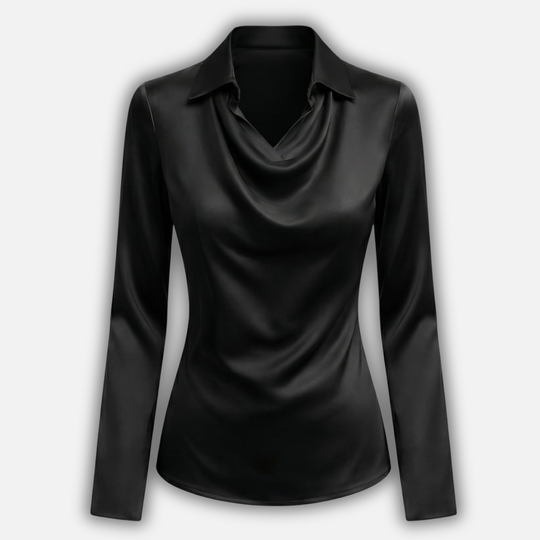 Womens Satin Blouse with Draped Cowl Neck