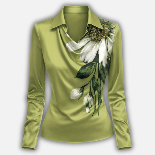 Womens Satin Blouse with Draped Cowl Neck 