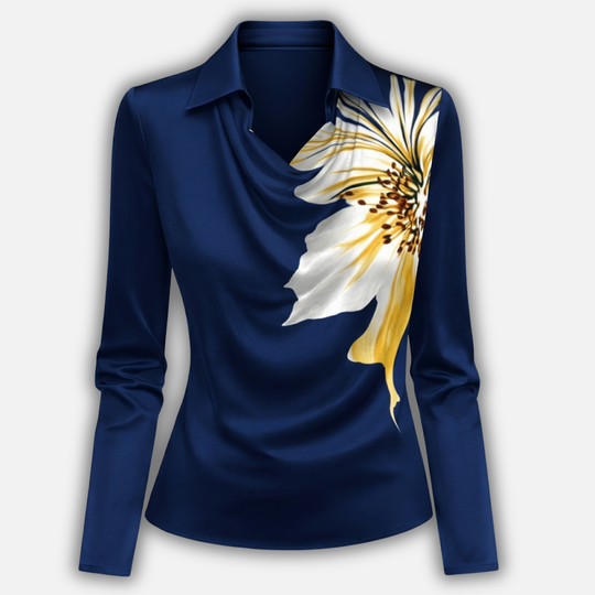 Womens Satin Blouse with Draped Cowl Neck 