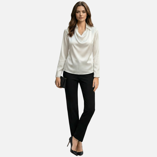 Womens Satin Blouse with Draped Cowl Neck