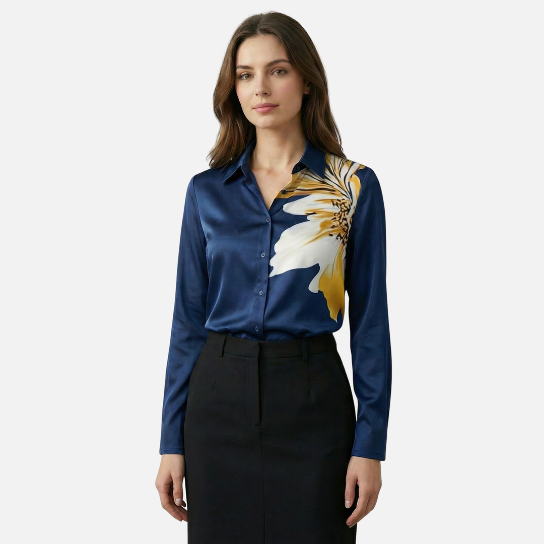Womens Satin Blouse with Draped Cowl Neck