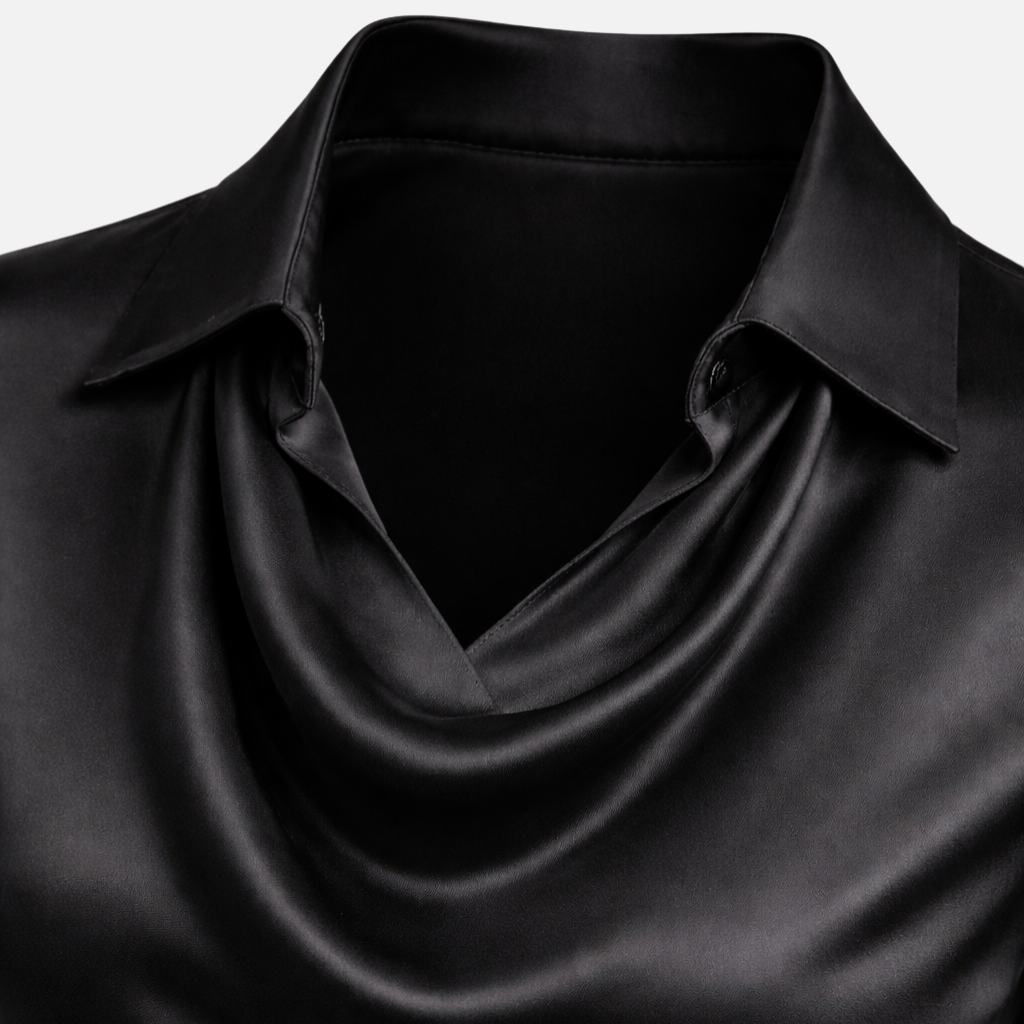 Womens Satin Blouse with Draped Cowl Neck 