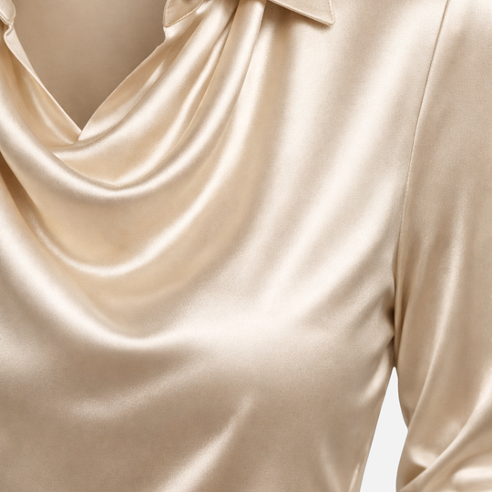 Womens Satin Blouse with Draped Cowl Neck 