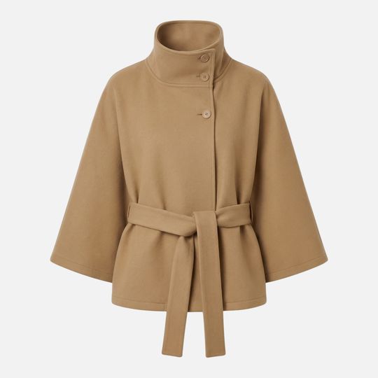 Wool Coat Relaxed Fit with Removable Waist Belt for Women