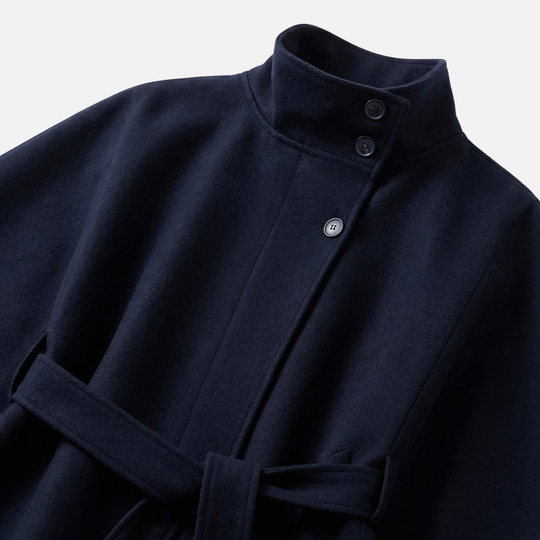 Wool Coat Relaxed Fit with Removable Waist Belt for Women