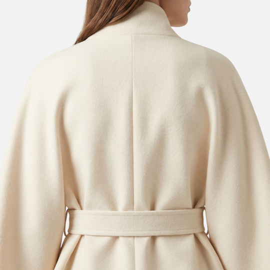 Wool Coat Relaxed Fit with Removable Waist Belt for Women
