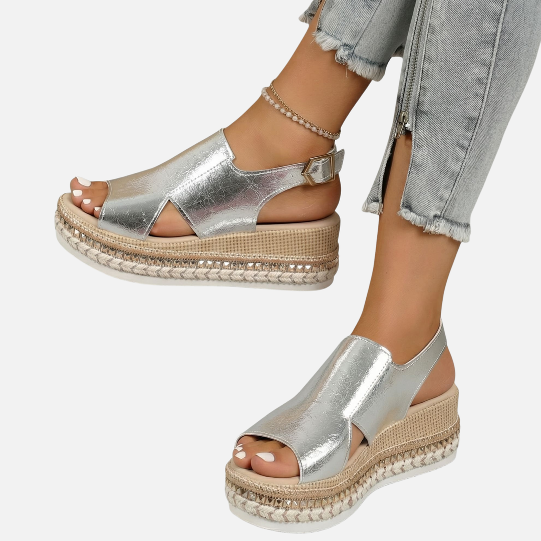Woven Rope Wedge Sandals with Adjustable Buckle Strap for Women