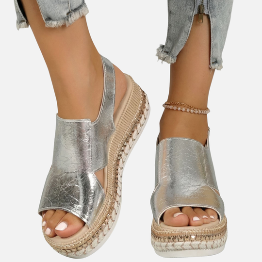Woven Rope Wedge Sandals with Adjustable Buckle Strap for Women