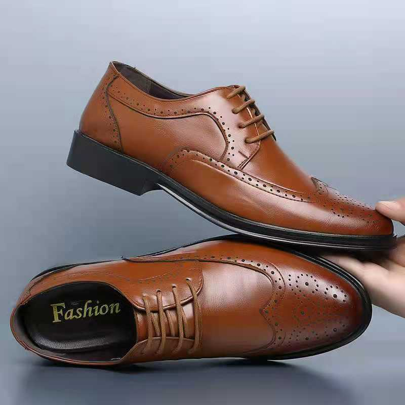 Classic Lace-Up Shoes for Men | Brogue Oxfords with Perforated Pattern