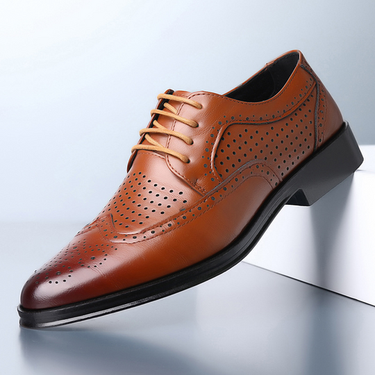 Classic Lace-Up Shoes for Men | Brogue Oxfords with Perforated Pattern