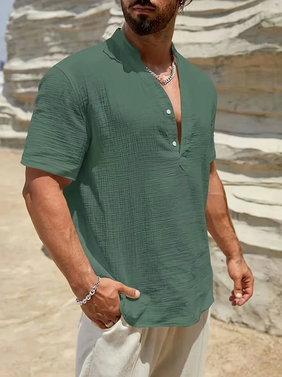 Christian | Elegant Summer Shirt with High Collar
