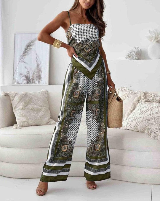 Helen | Vacation Ready Stylish Lace-Up Vest & Pants Two-Piece Set Dress