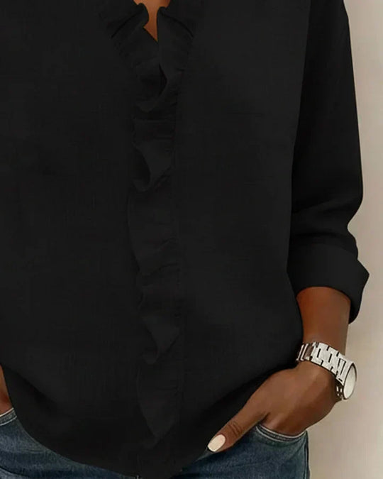 Yvonne | Blouse with Ruffles, V-Neck and Long Sleeves