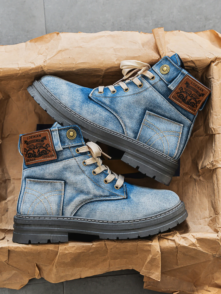 Logan | Denim Lace-Up Utility Boots