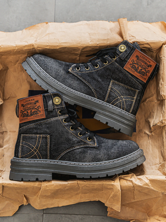 Logan | Denim Lace-Up Utility Boots