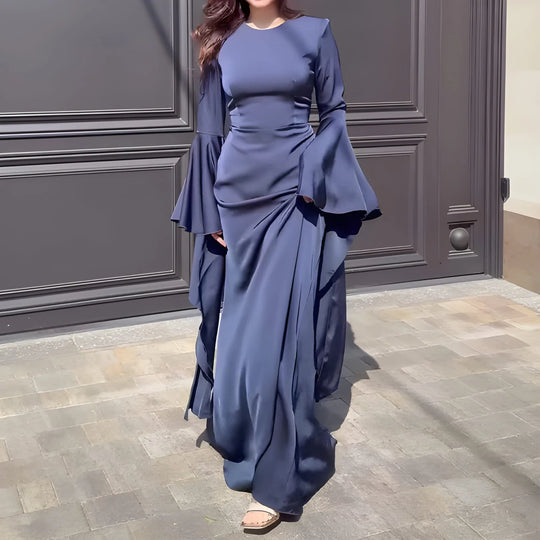 Women’s Draped Maxi Dress with Long Sleeves