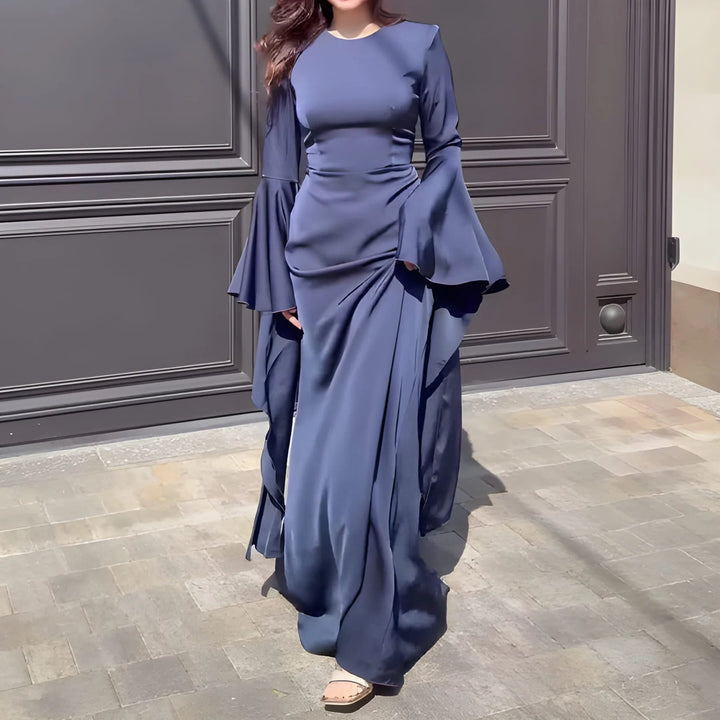 Women’s Draped Maxi Dress with Long Sleeves
