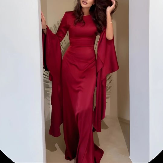 Women’s Draped Maxi Dress with Long Sleeves
