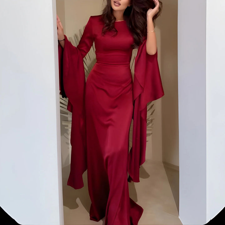 Women’s Draped Maxi Dress with Long Sleeves
