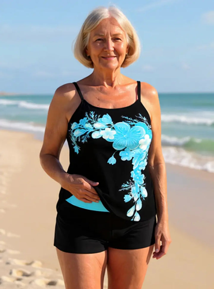 Avery | Tankini Set with Crossed Straps and Floral Print