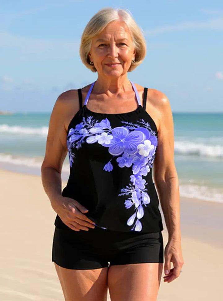Avery | Tankini Set with Crossed Straps and Floral Print