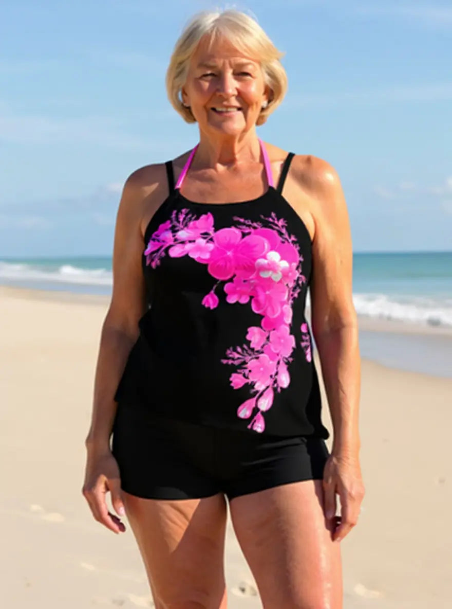 Avery | Tankini Set with Crossed Straps and Floral Print