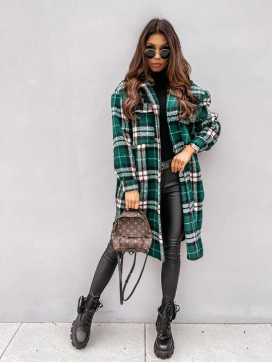 Long Checked Coat for Women