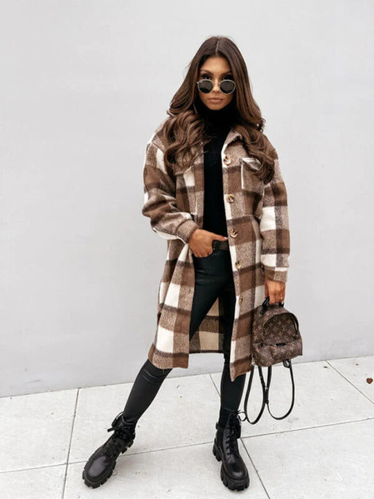 Long Checked Coat for Women