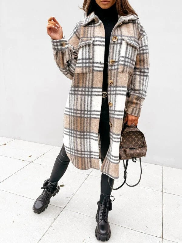 Long Checked Coat for Women