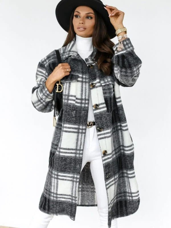 Long Checked Coat for Women