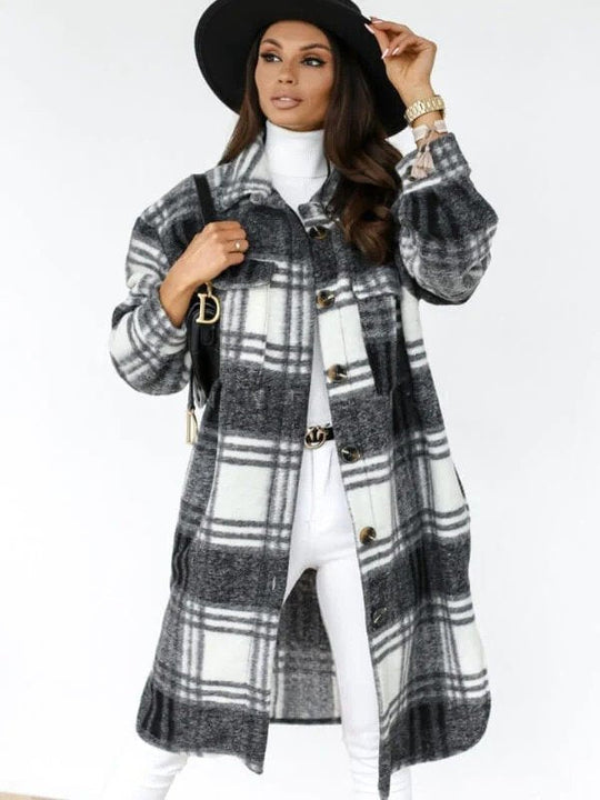 Long Checked Coat for Women