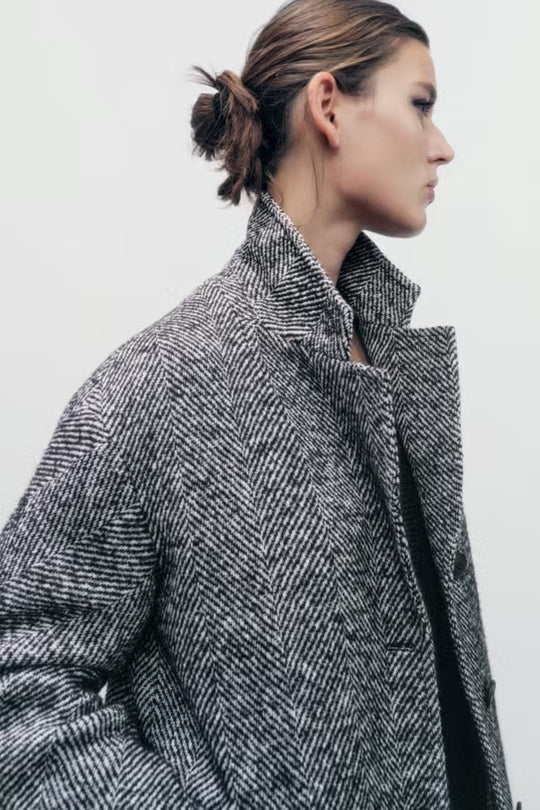 Women's Long Houndstooth Coat | Classic Overcoat