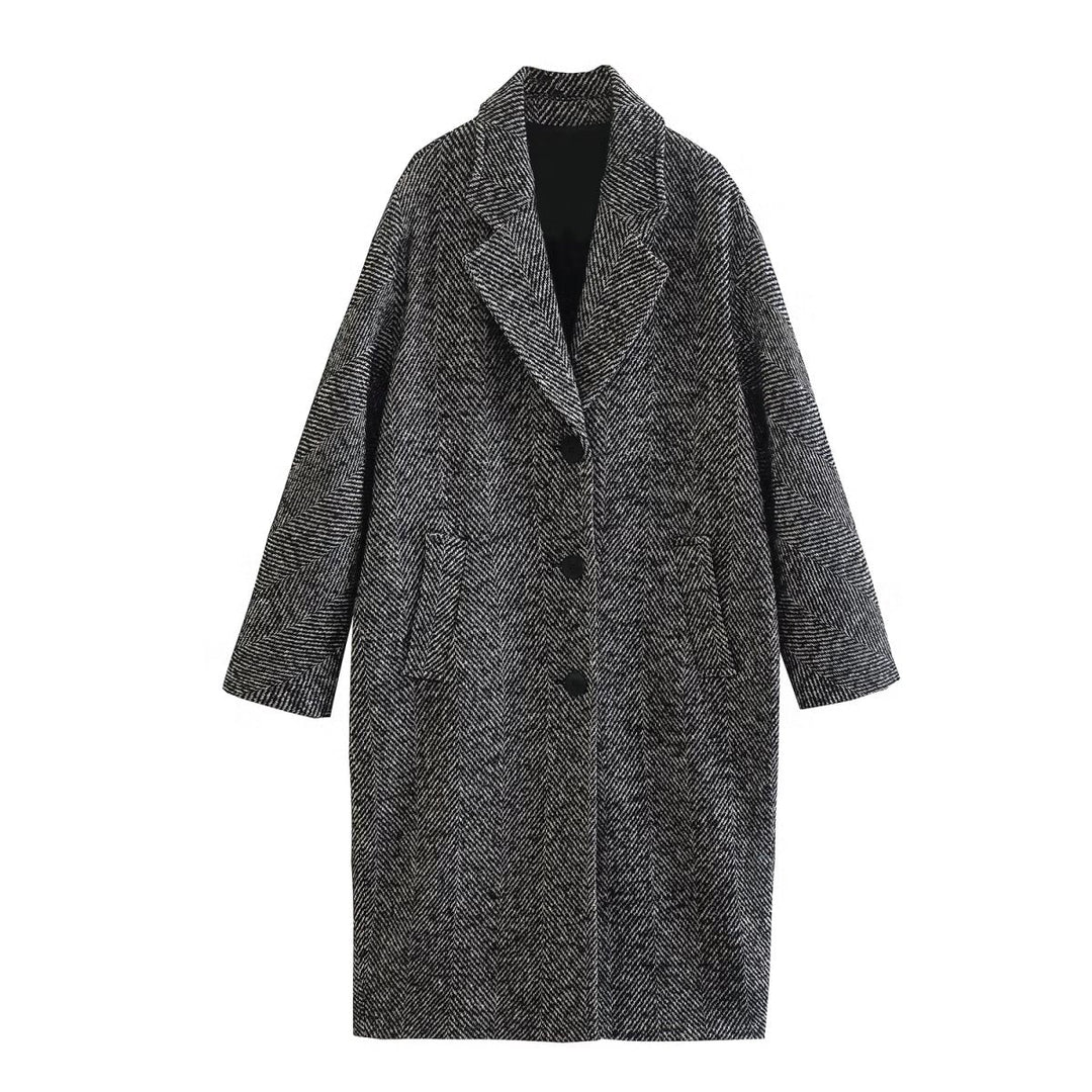 Women's Long Houndstooth Coat | Classic Overcoat