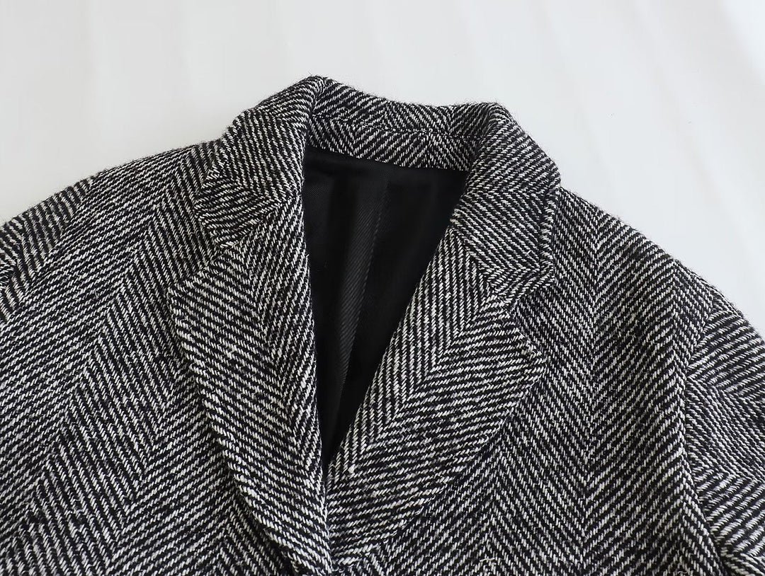 Women's Long Houndstooth Coat | Classic Overcoat
