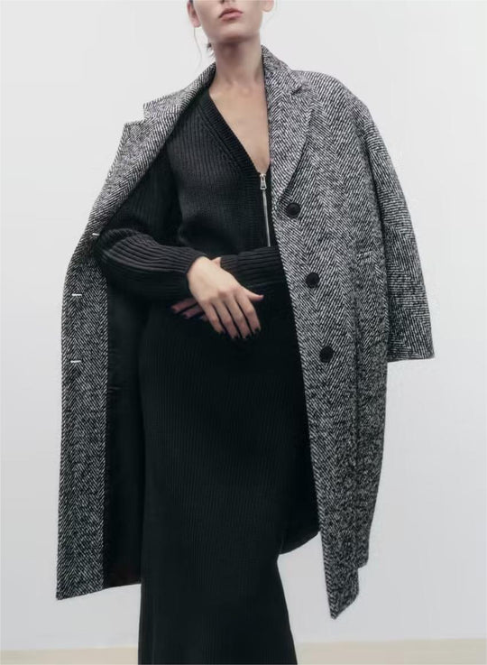 Women's Long Houndstooth Coat | Classic Overcoat