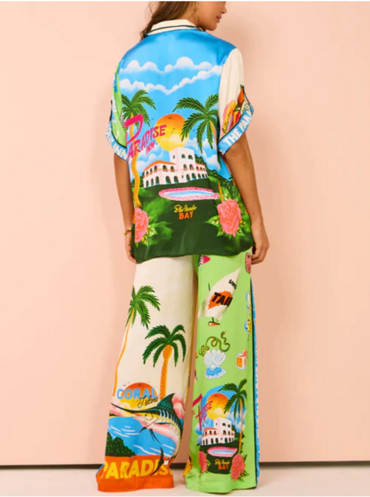 Women's Beach Print Top and Pants Set | Two-Piece