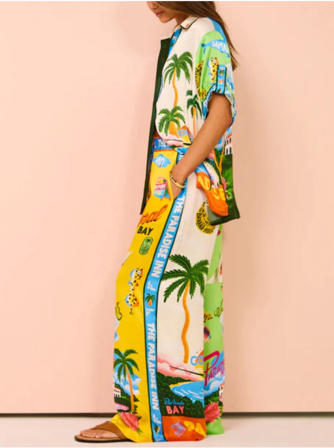 Women's Beach Print Top and Pants Set | Two-Piece