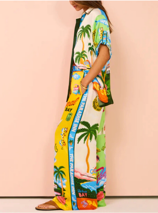 Women's Beach Print Top and Pants Set | Two-Piece