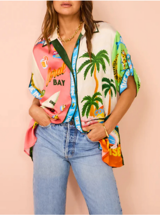 Women's Beach Print Top and Pants Set | Two-Piece