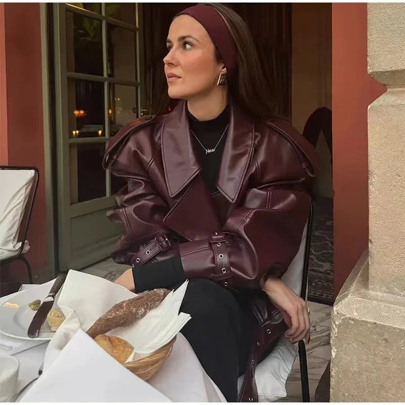 Women's Oversized Bomber Motorcycle Jacket | Collar Zip Up