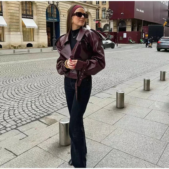 Women's Oversized Bomber Motorcycle Jacket | Collar Zip Up